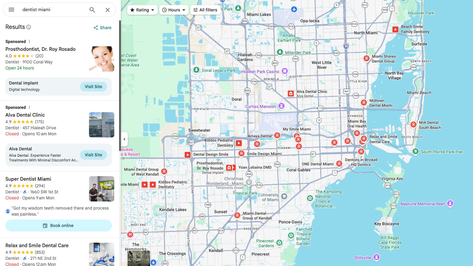 Google maps Miami dentist locations